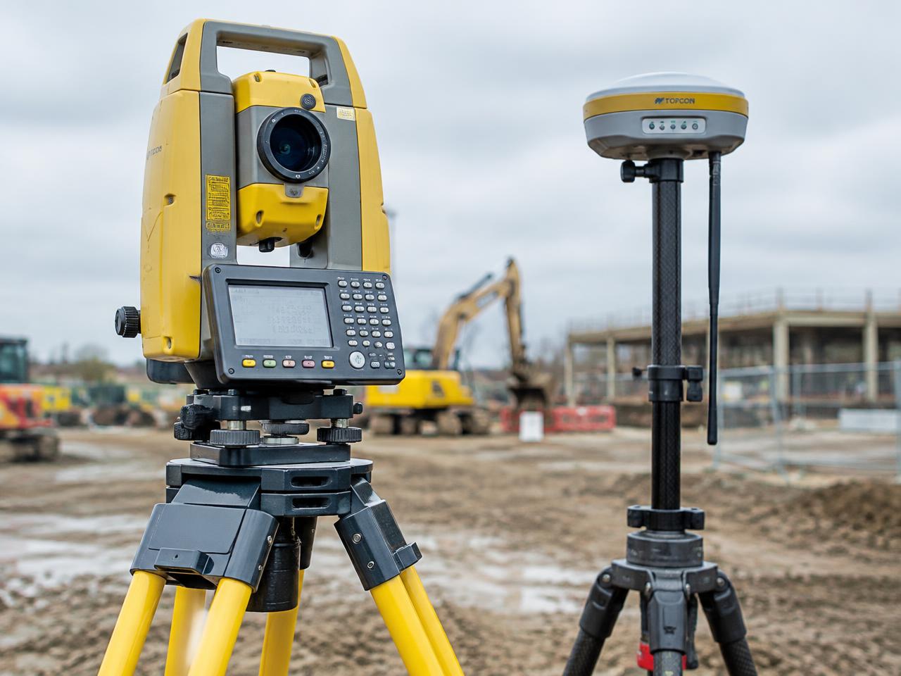 Tachimetr i odbiornik GNSS RTK na budowie